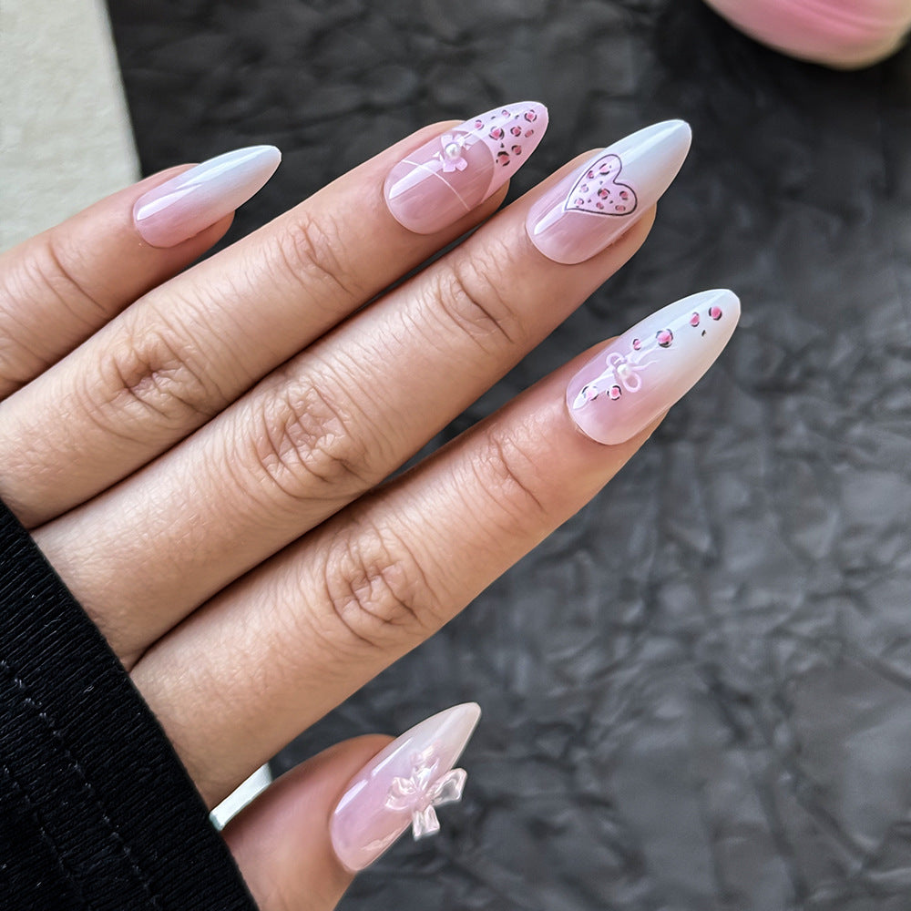 Artistic Heart-Embellished Press-On Nail Set Kalsten