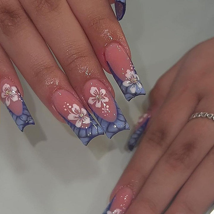Decorative Floral Press-On Nail Art Set with 3D Flower Accents kalsten