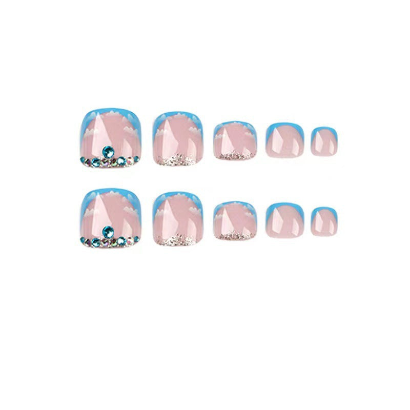 Artistic Press-On Toenails Set with Cloud Design
