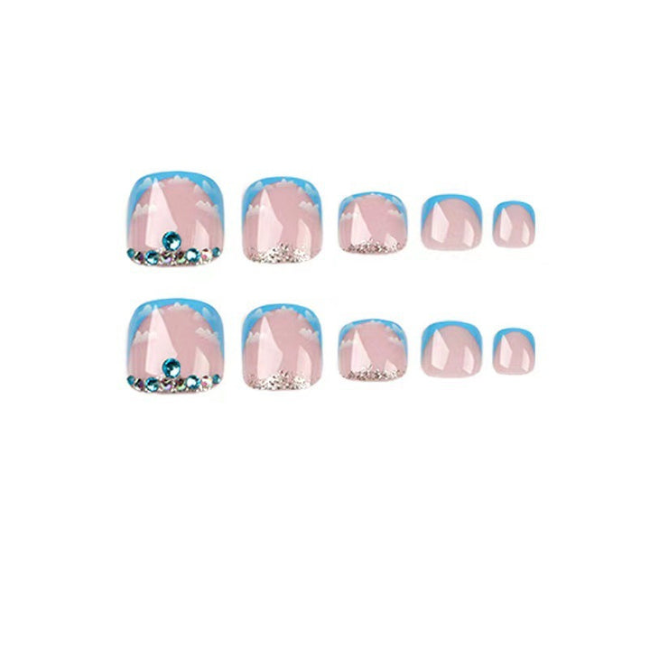 Artistic Press-On Toenails Set with Cloud Design