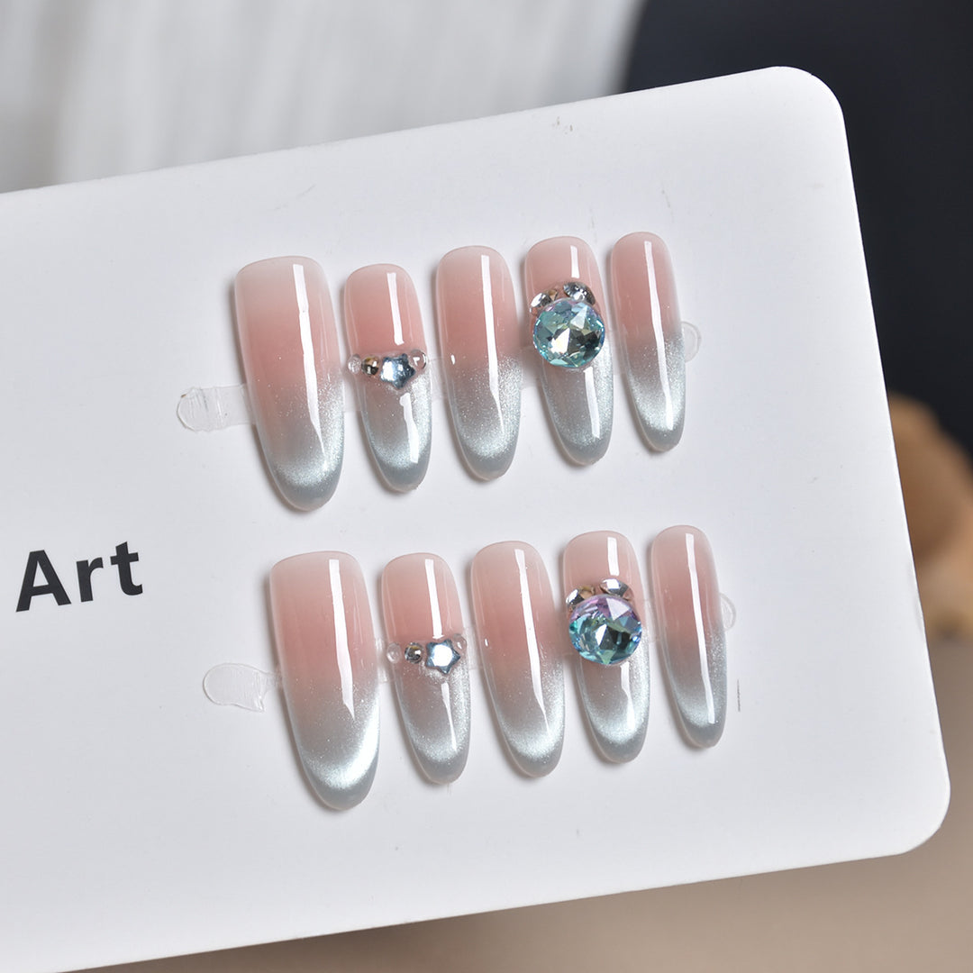 Premium Glossy Nail Extensions with Rhinestone Detail Kalsten