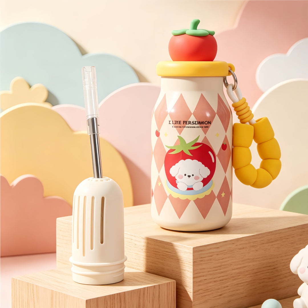 Insulated drinking bottle with sweet dog design and practical carrying strap Kalsten