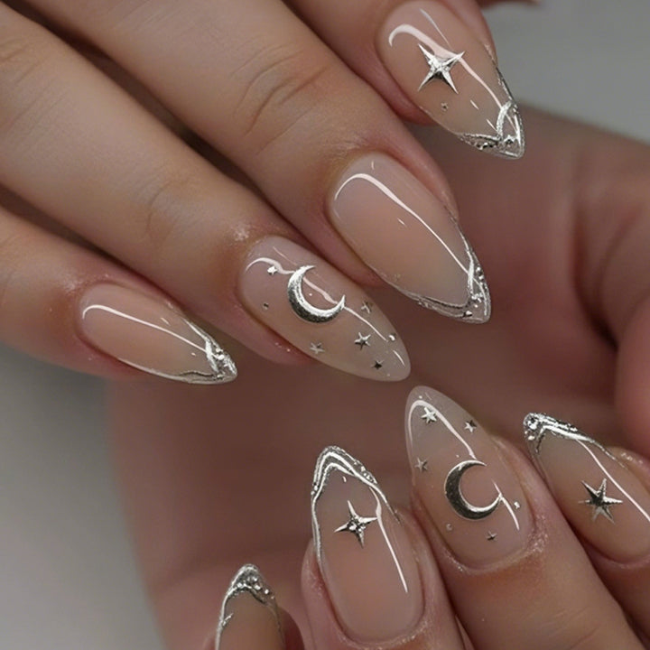 Glamorous artificial nails with elegant star and moon symbols Kalsten