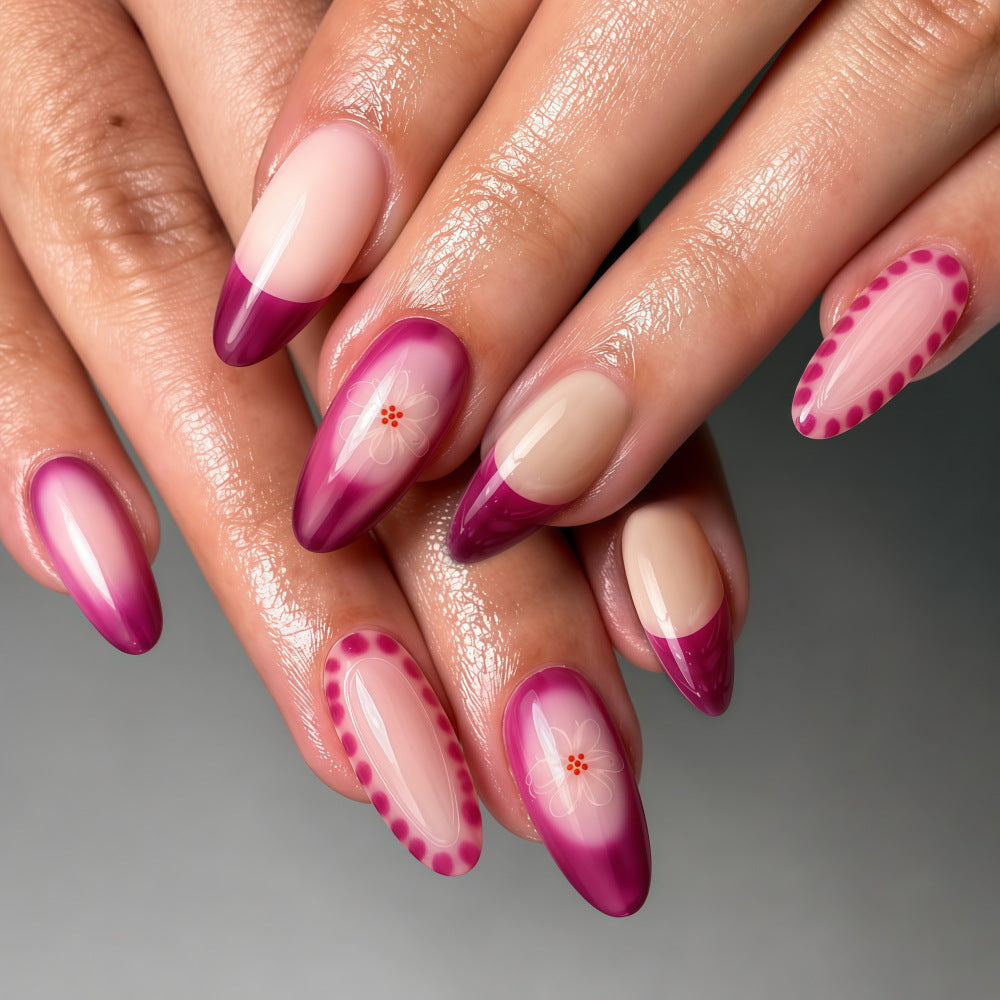 Elegant Artificial Nails with Floral Patterns Kalsten