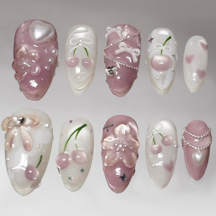 Artificial nail set with decorative floral motifs and glamorous accents Kalsten