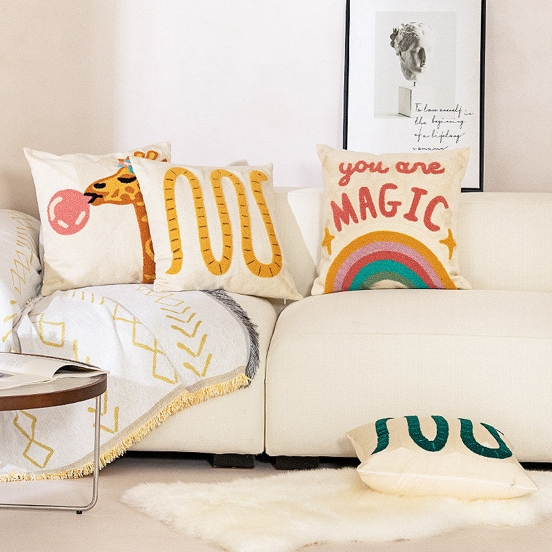 Cushion cover made of cotton-linen with hand-tufted wave pattern and concealed zipper Kalsten