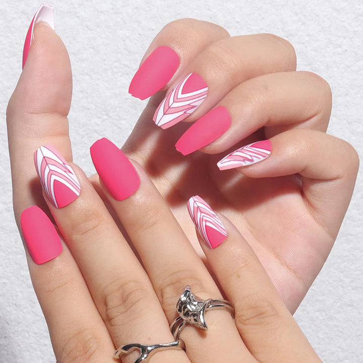 Trendy Geometric Pattern Long Press-On Nails Kalsten