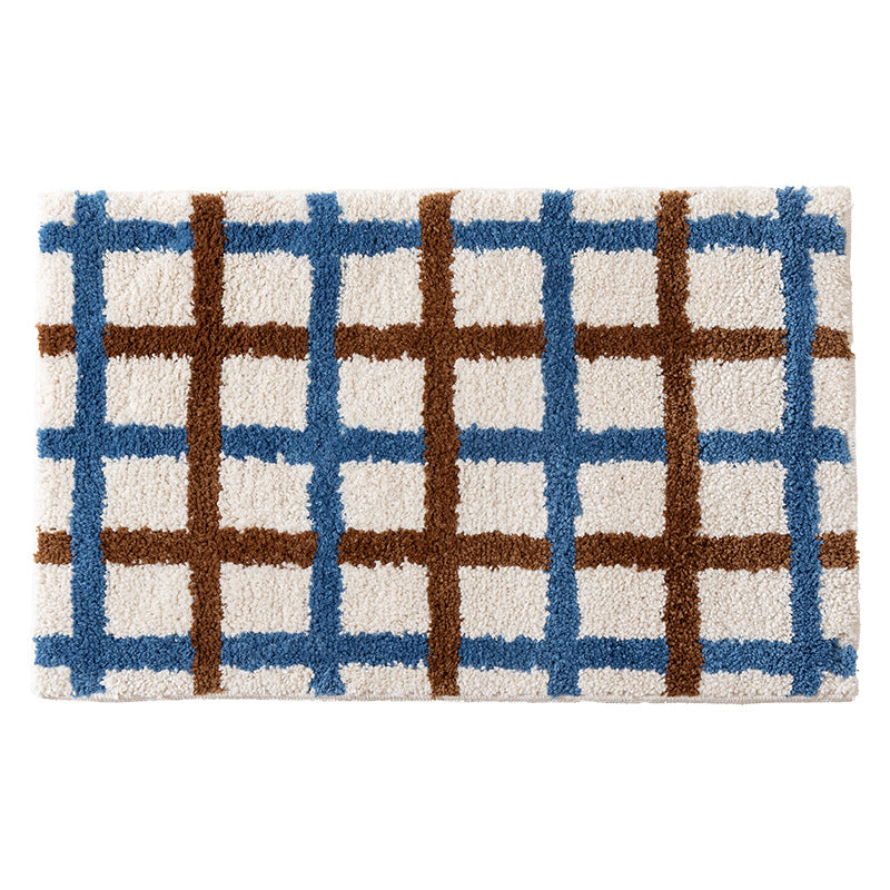 Short pile bath mat with geometric check pattern and non-slip backing Kalsten