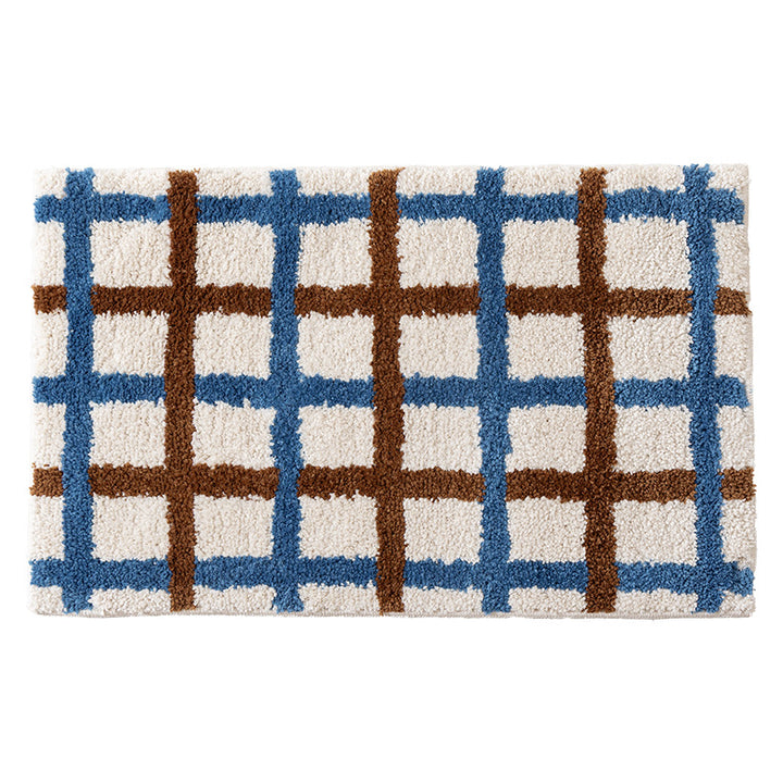 Short pile bath mat with geometric check pattern and non-slip backing Kalsten