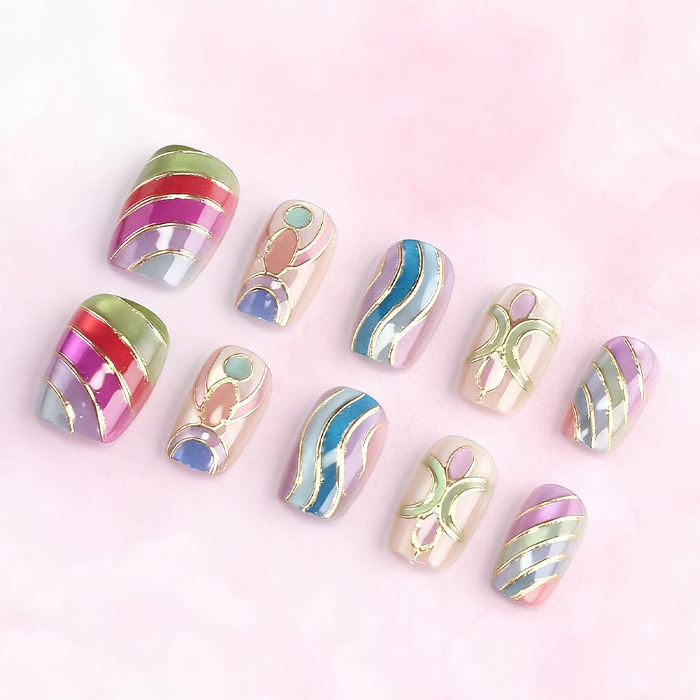 Artistic Press-On Nail Set with Gold Accents Kalsten