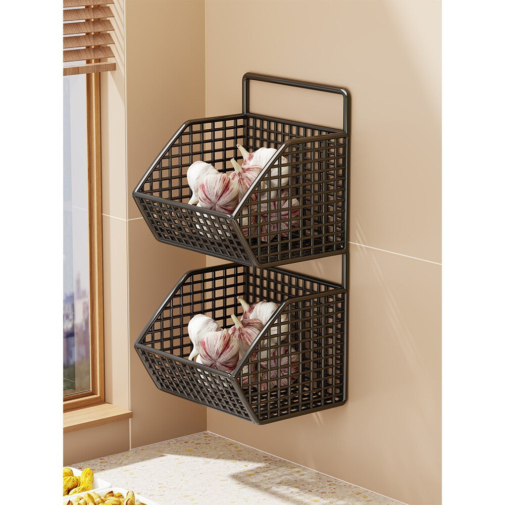 Wall-Mounted Double-Tier Kitchen Storage Baskets