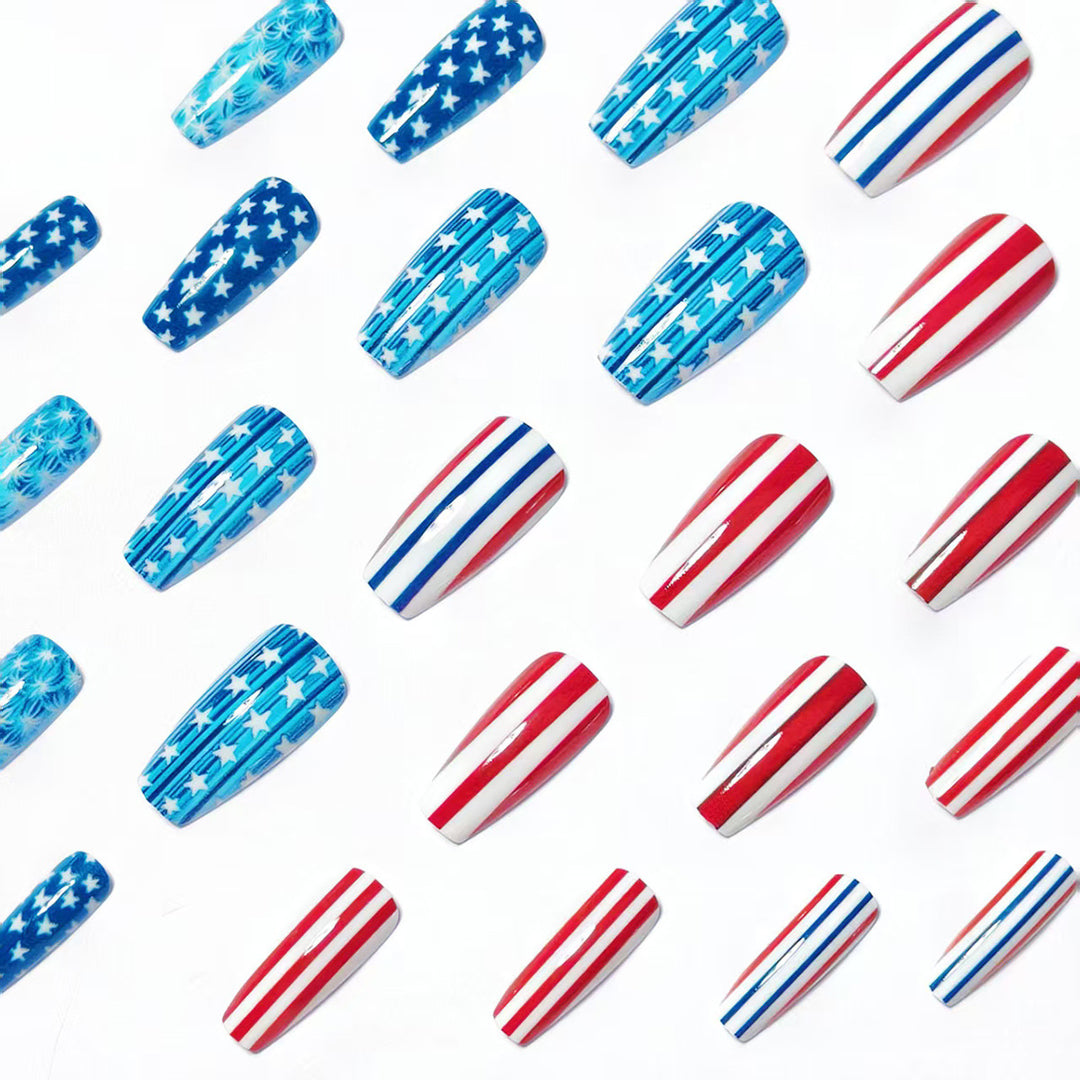 Artificial nails with patriotic stars and stripes design Kalsten