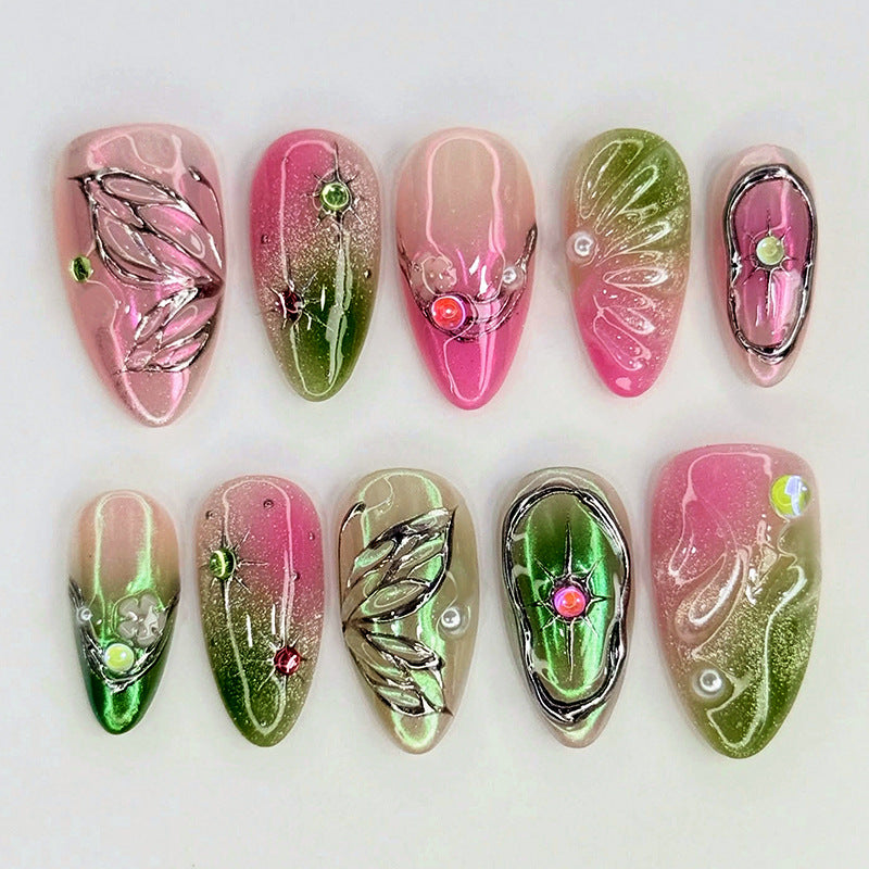 Decorative Press-On Nail Art Set with Botanical Designs kalsten