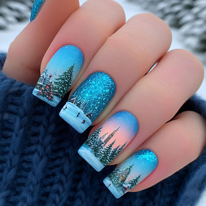 Artificial nails with festive winter landscape design Kalsten