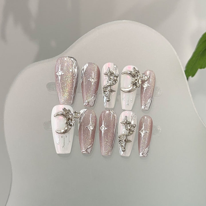 Glamorous Star and Moon Decorative Press-On Nail Set