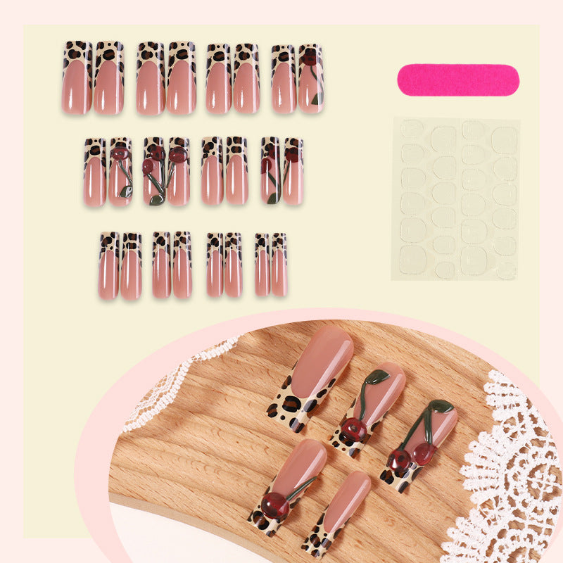 Artistic Press-On Nail Set with Elegant Leopard Design kalsten