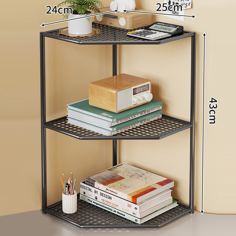Triple-Tier Corner Metal Mesh Storage Shelf Unit for Bathroom Kitchen Living Room