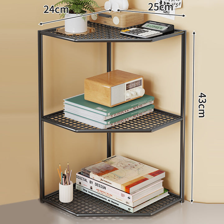 Triple-Tier Corner Metal Mesh Storage Shelf Unit for Bathroom Kitchen Living Room