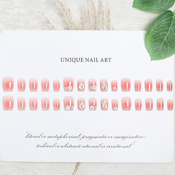 Artificial nail set with floral 3D decorations and elegant glitter Kalsten
