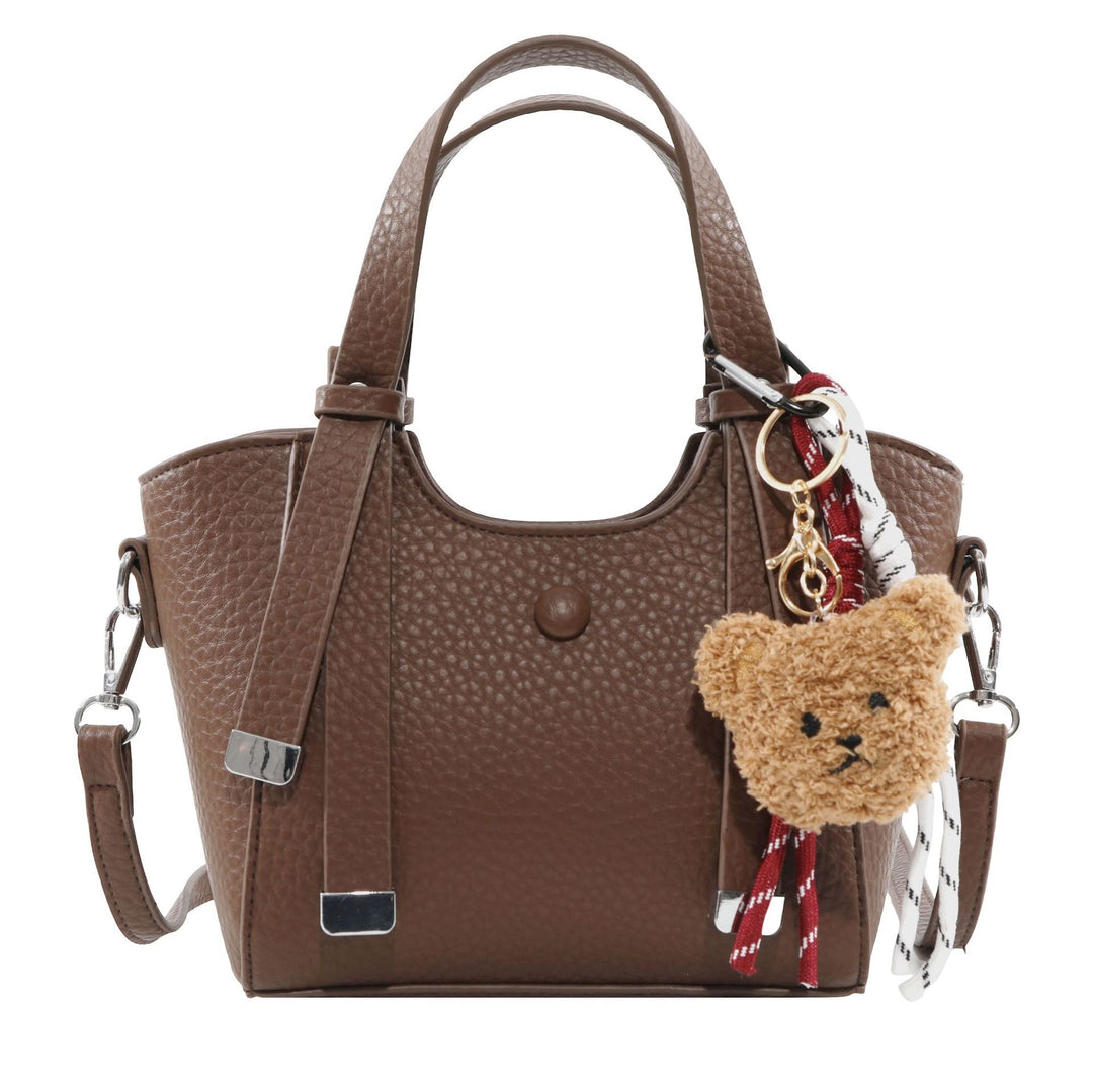 Textured Mini Tote Handbag with Charming Bear Keychain