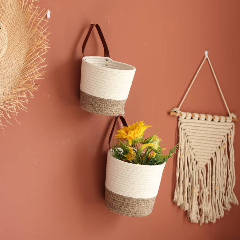 Decorative basket with leather handle Kalsten