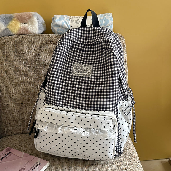 Charming Gingham Print School Backpack Kalsten