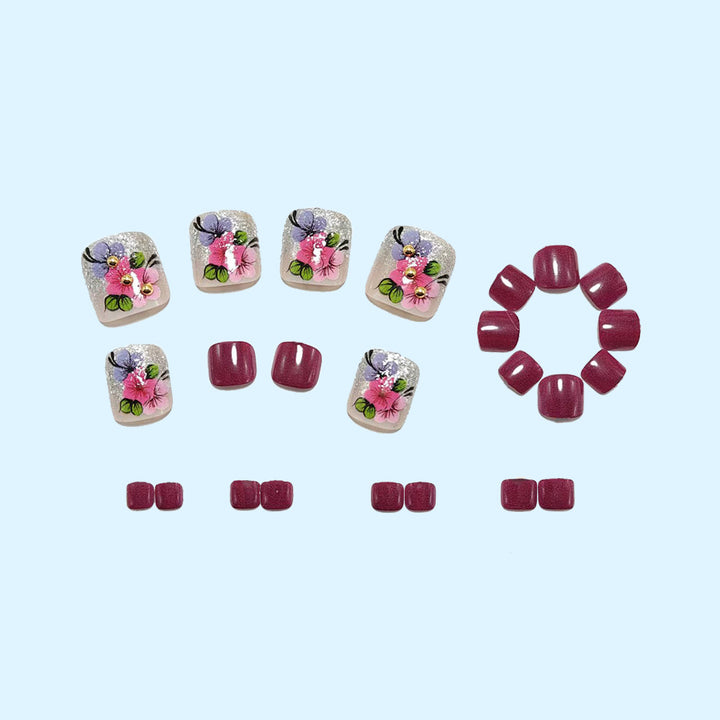 Artificial nails with floral motifs and glitter accents Kalsten