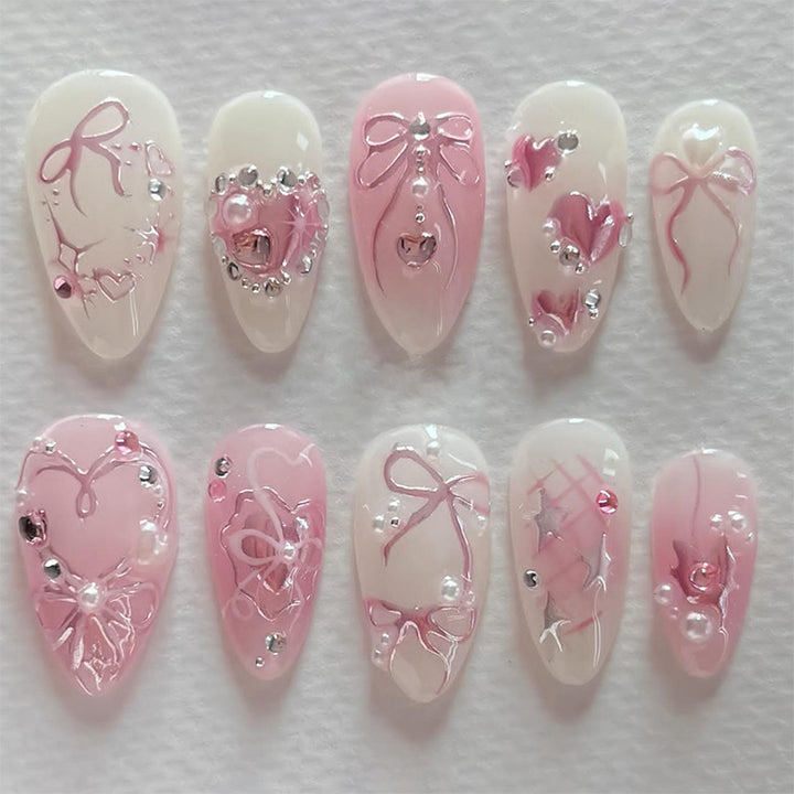Decorative Press-On Nail Art Set with Elegant Floral and Gem Accents kalsten