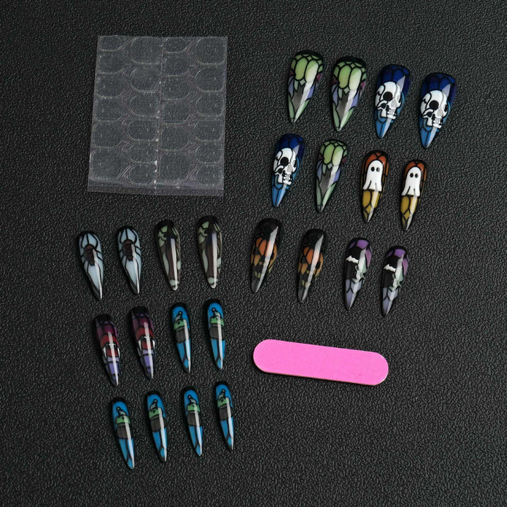 Artistic Halloween-Themed Stiletto Press-On Nails Kalsten