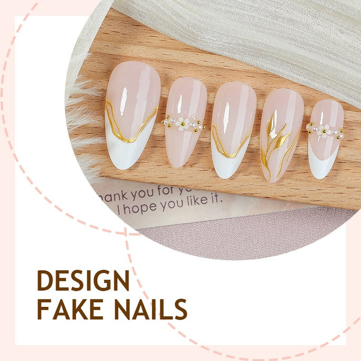 Artificial Nail Set with Gold Accents and Flower Designs Kalsten