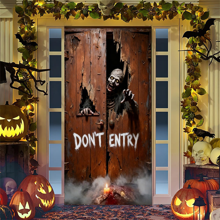 Halloween door poster with large-format Grim Reaper illustration and reusable PVC tarp fabric