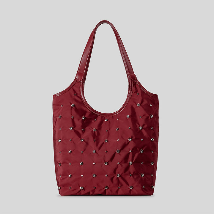 Quilted Tote Bag with Studded Accents