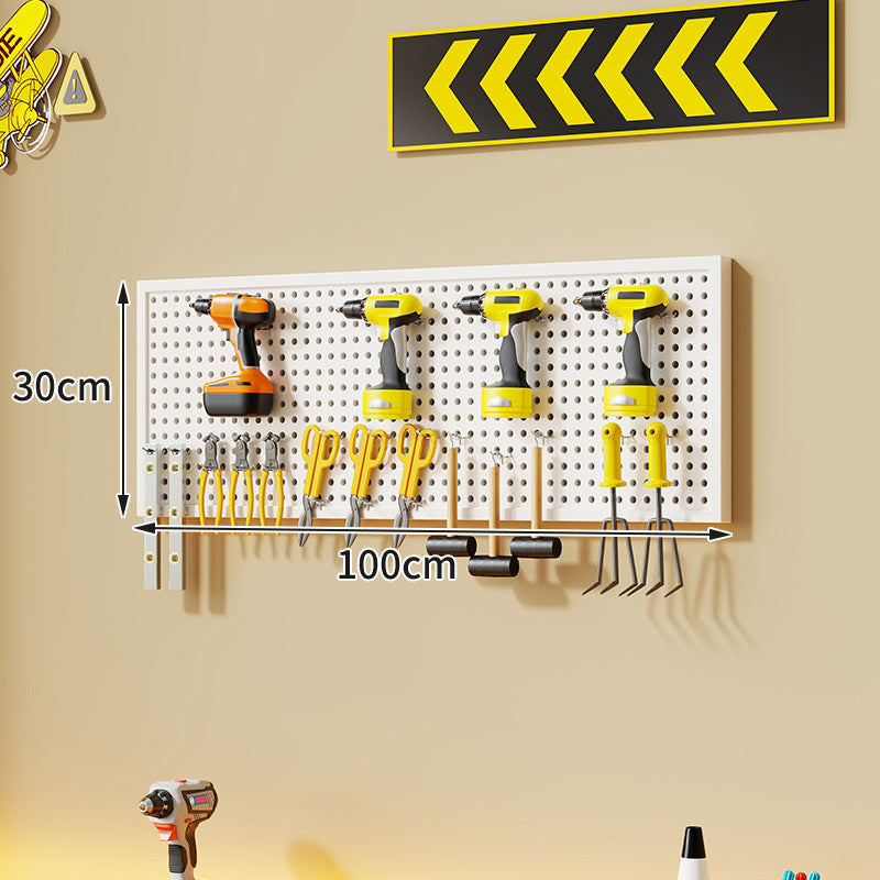 Wall-Mounted Perforated Metal Tool Pegboard Organizer with Magnetic Strip and Multi Hooks