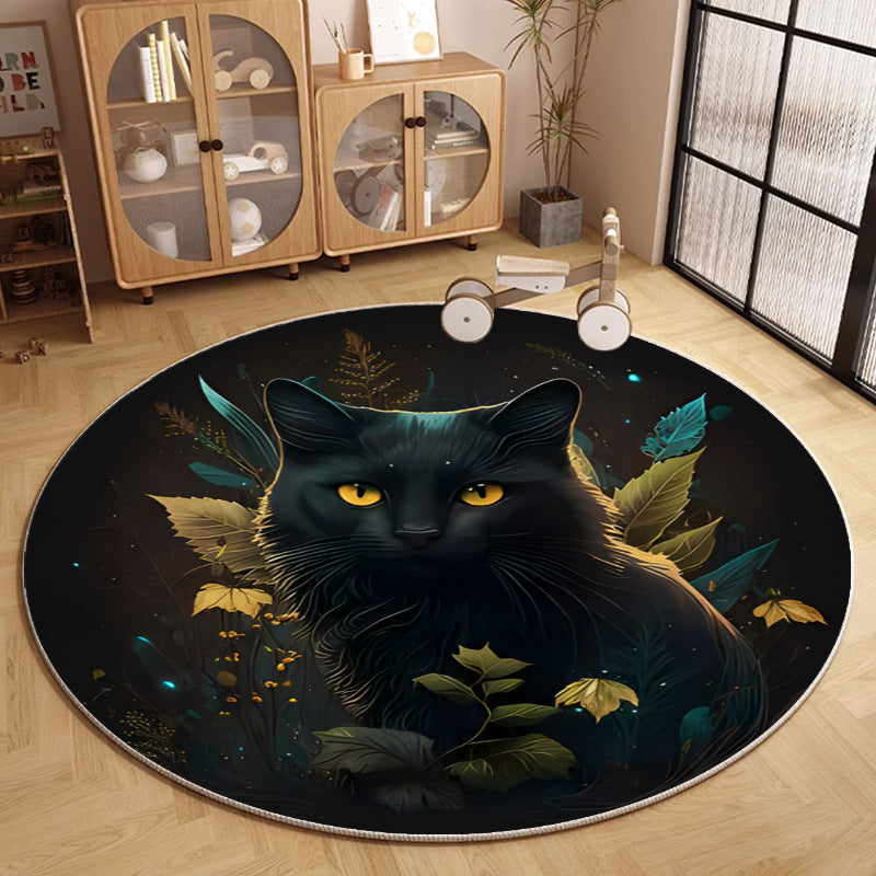 Round Cat-Themed Area Rug