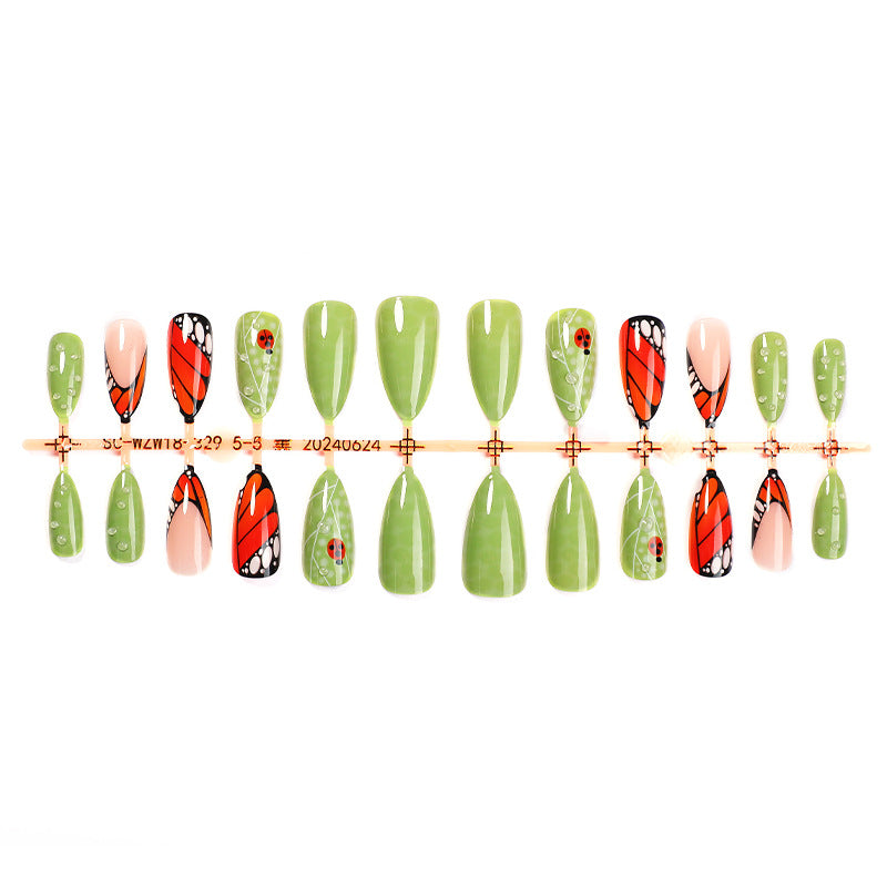 Artistic Press-On Nail Set with Butterfly and Floral Designs kalsten