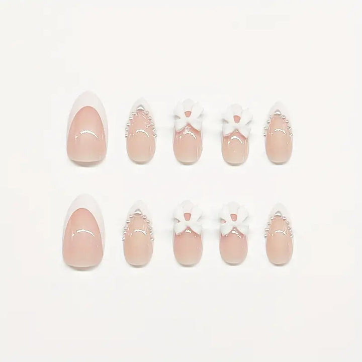 Elegant Bow-Embellished Press-On Nail Art Kalsten