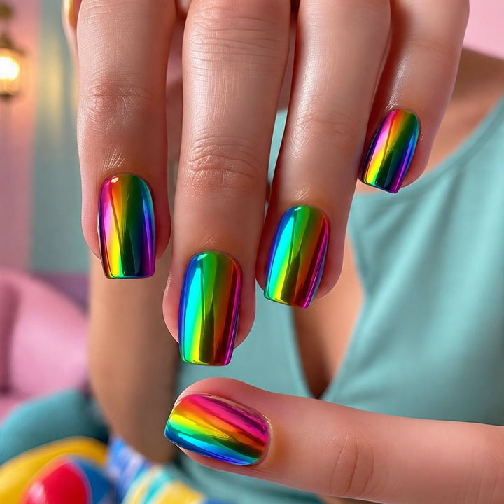 Colorful artificial nails in rainbow design Kalsten