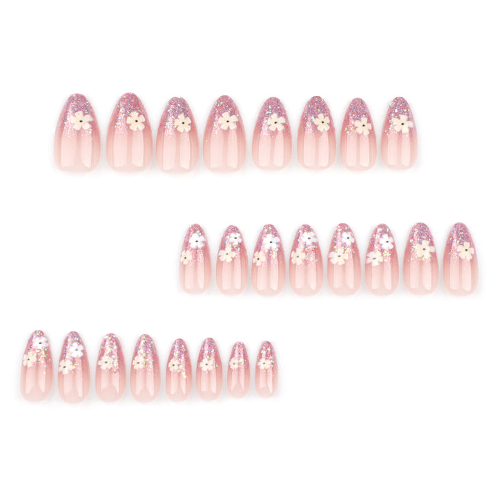 Glamorous nail extensions with glittering and floral design Kalsten