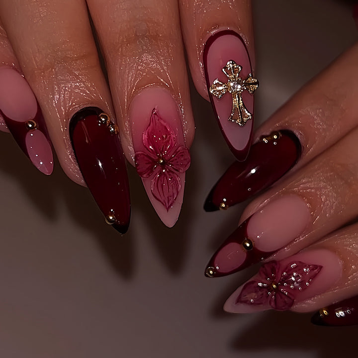 Premium Artistic Floral Stiletto Press-On Nails Kalsten