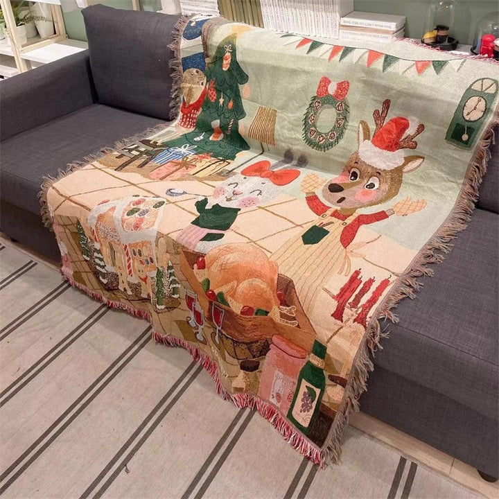Festive Christmas-Themed Tapestry Throw Blanket