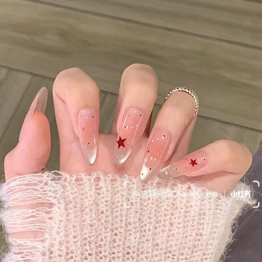 Artistic Press-On Nail Set with Bow and Gemstone Detail Kalsten