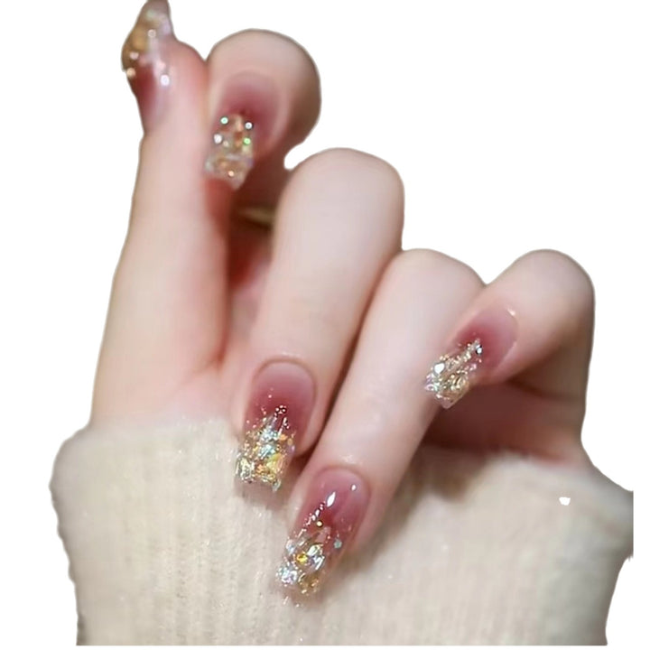 Stylish art false nails with heart design and glitter Kalsten