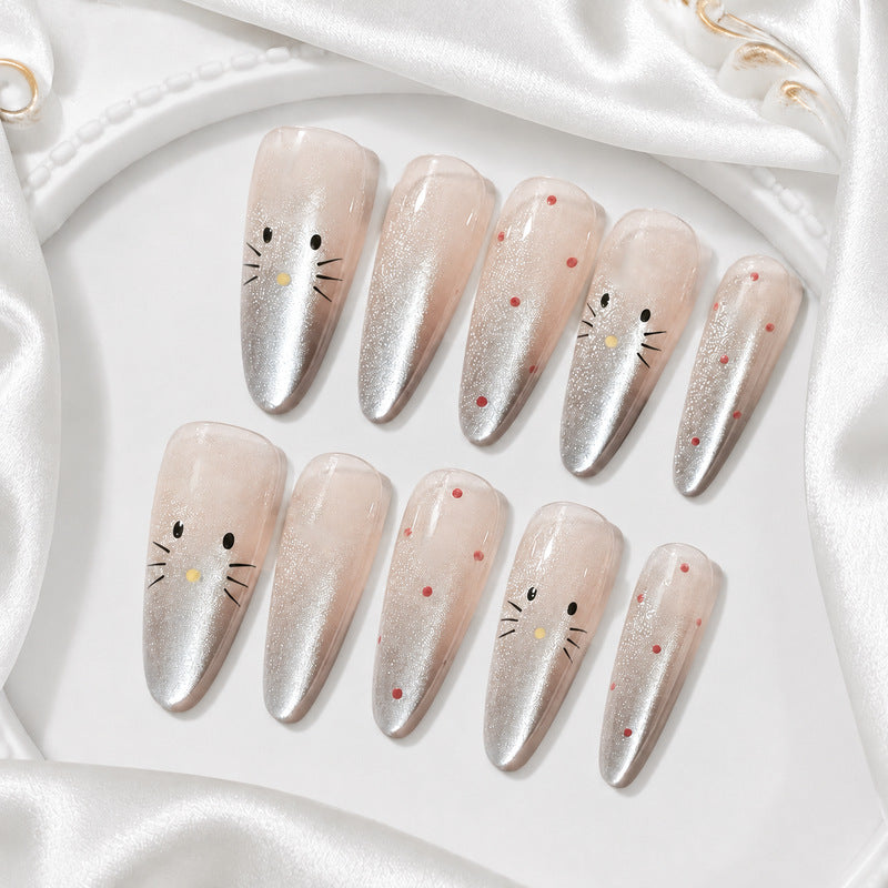 Premium artificial nails with playful cat pattern Kalsten