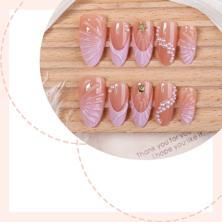 Artistic Press-On Nail Set with Coastal Design kalsten