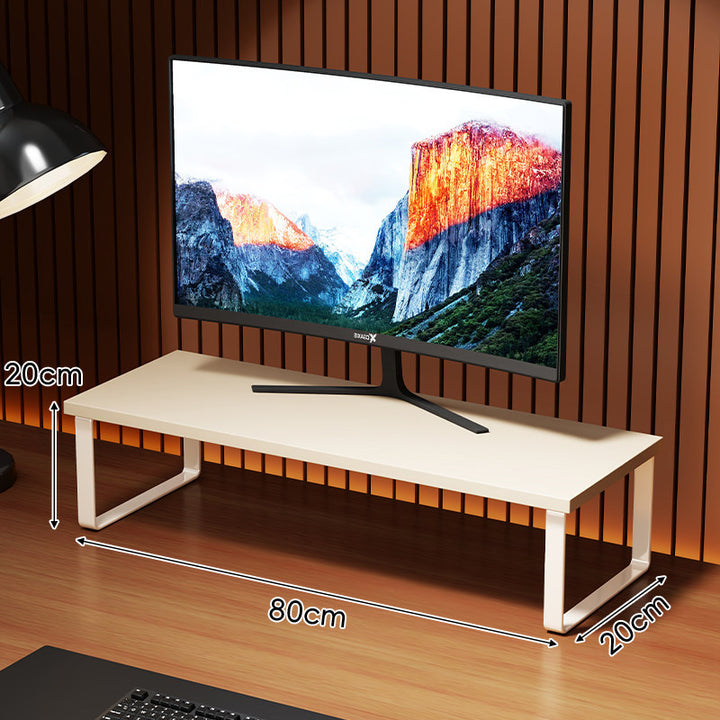 Compact Wooden Monitor Riser with Metal Frame and Under-Shelf Storage