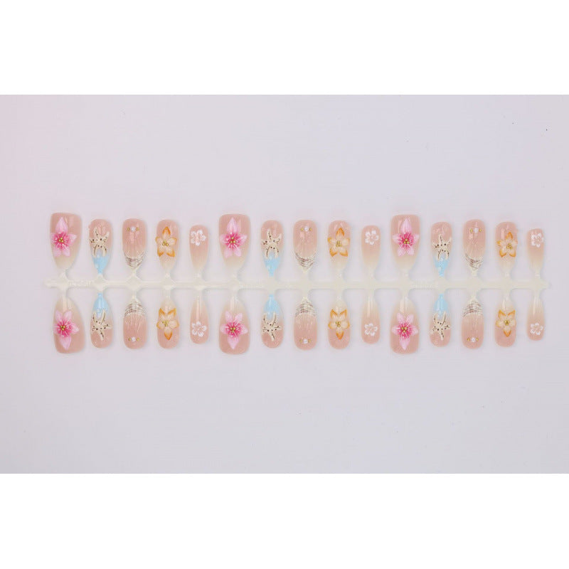 Artistic Floral-Embellished Press-On Nail Art Set Kalsten