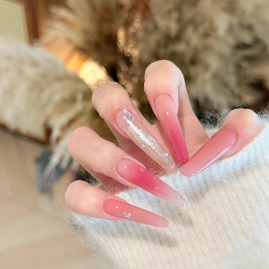 Artificial Nail Set with Elegant Gradient Color and Glitter Details Kalsten