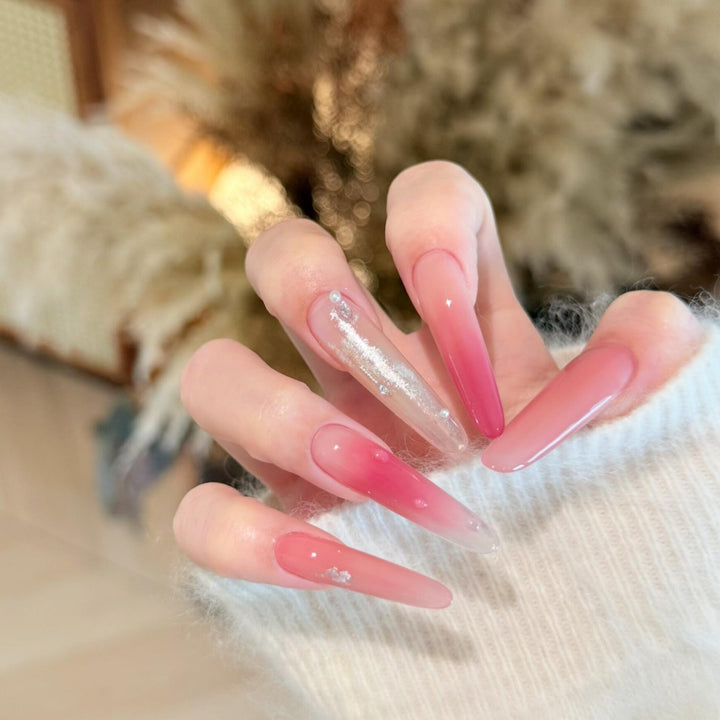 Artificial Nail Set with Elegant Gradient Color and Glitter Details Kalsten
