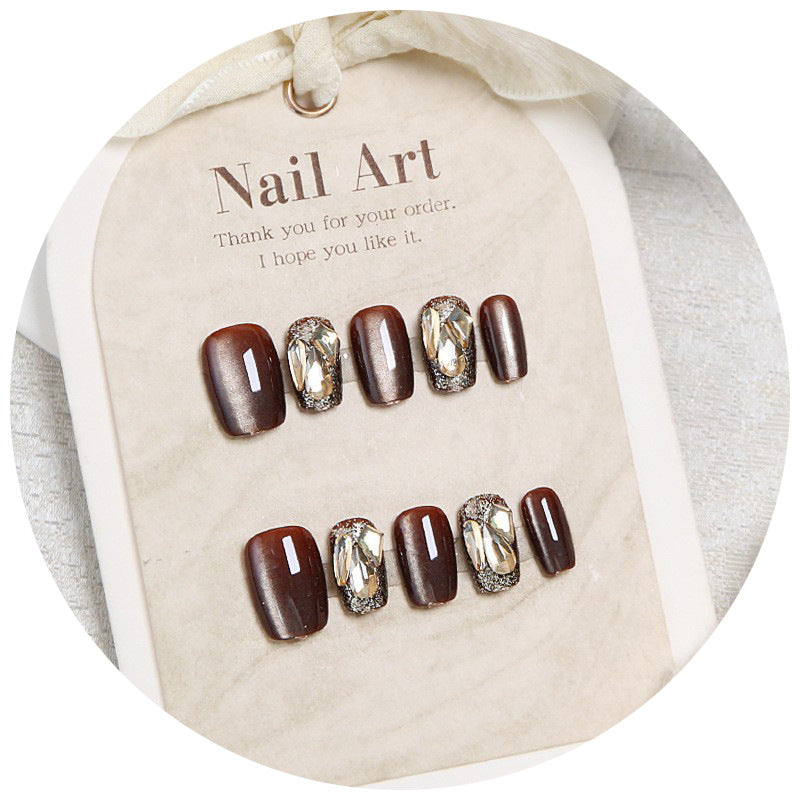 Glamorous Press-On Nail Set with Gem Accents