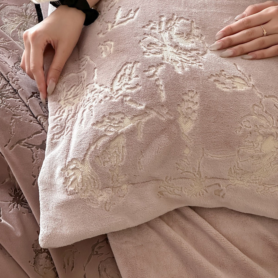 Luxurious bedding set with embroidered floral design